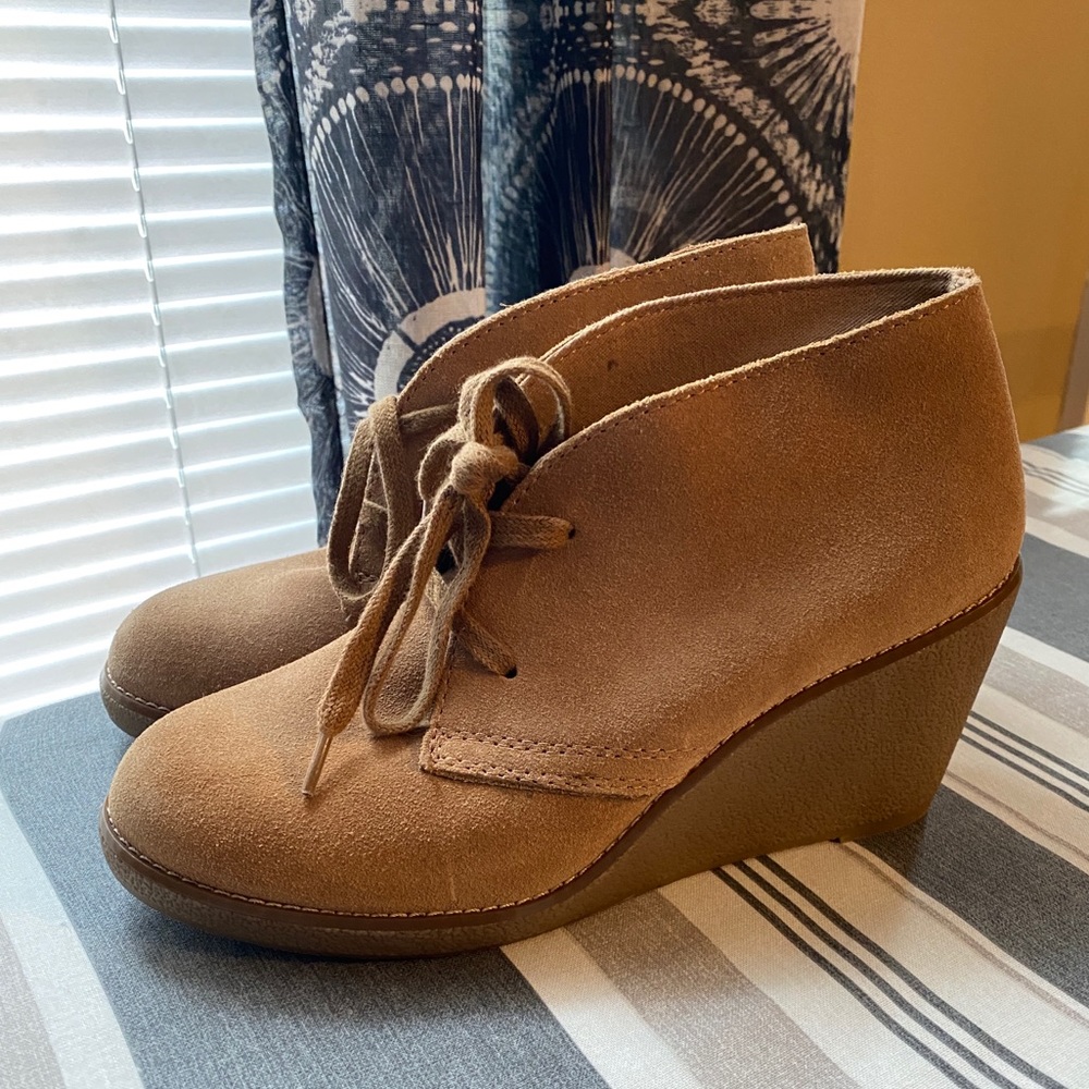 Aldo Camel Suede Wedge Booties